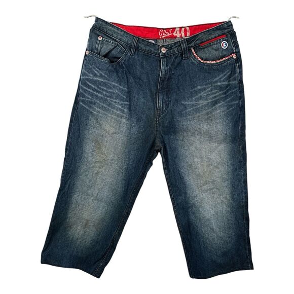 VTG G Unit Blue Heavy Long Loose Baggy Y2K Hip Hop Skater Jean Shorts Men's 40 - Picture 1 of 14